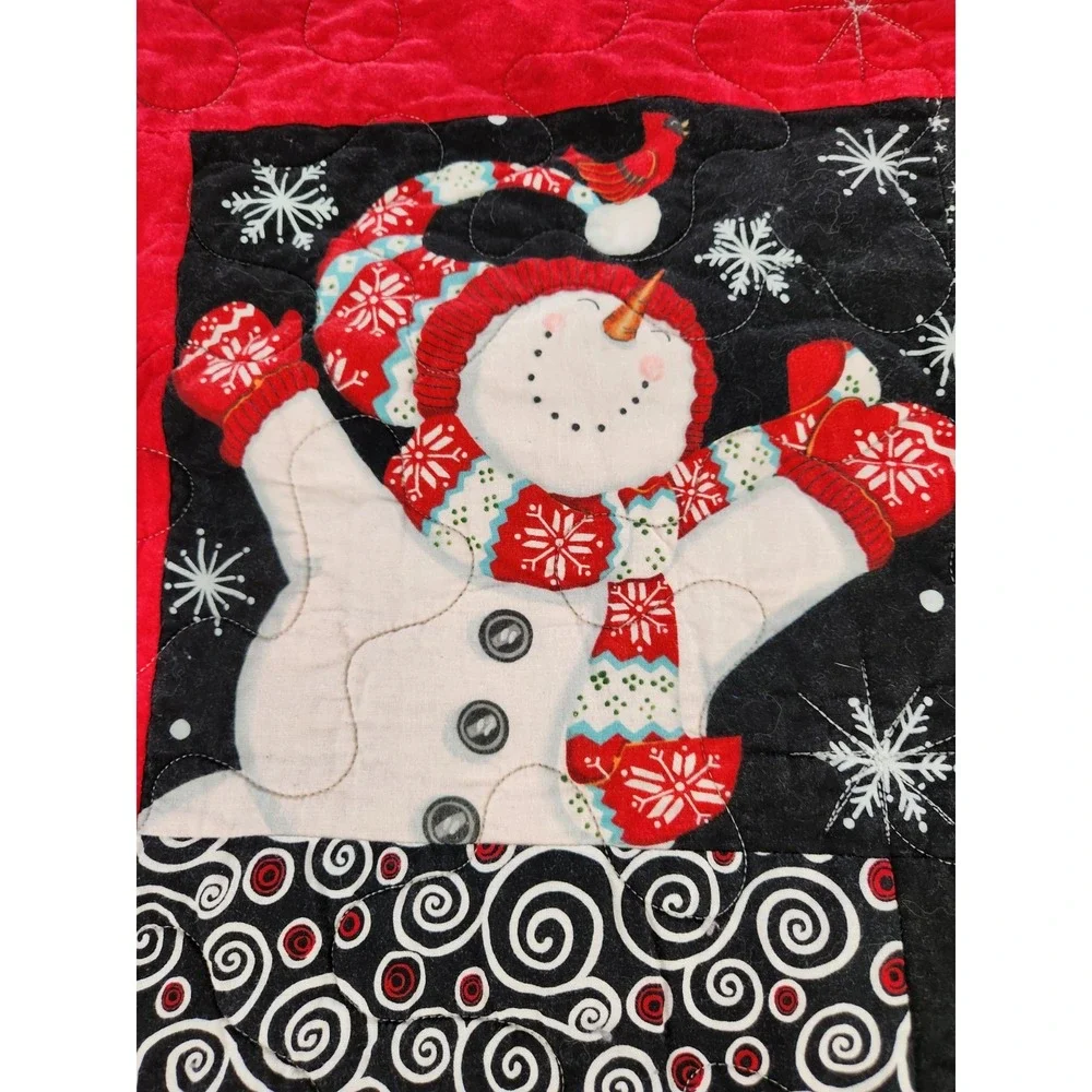 Vintage Christmas Snowman Holiday Cotton Patchwork Quilted Throw Blanket‎  50x60
